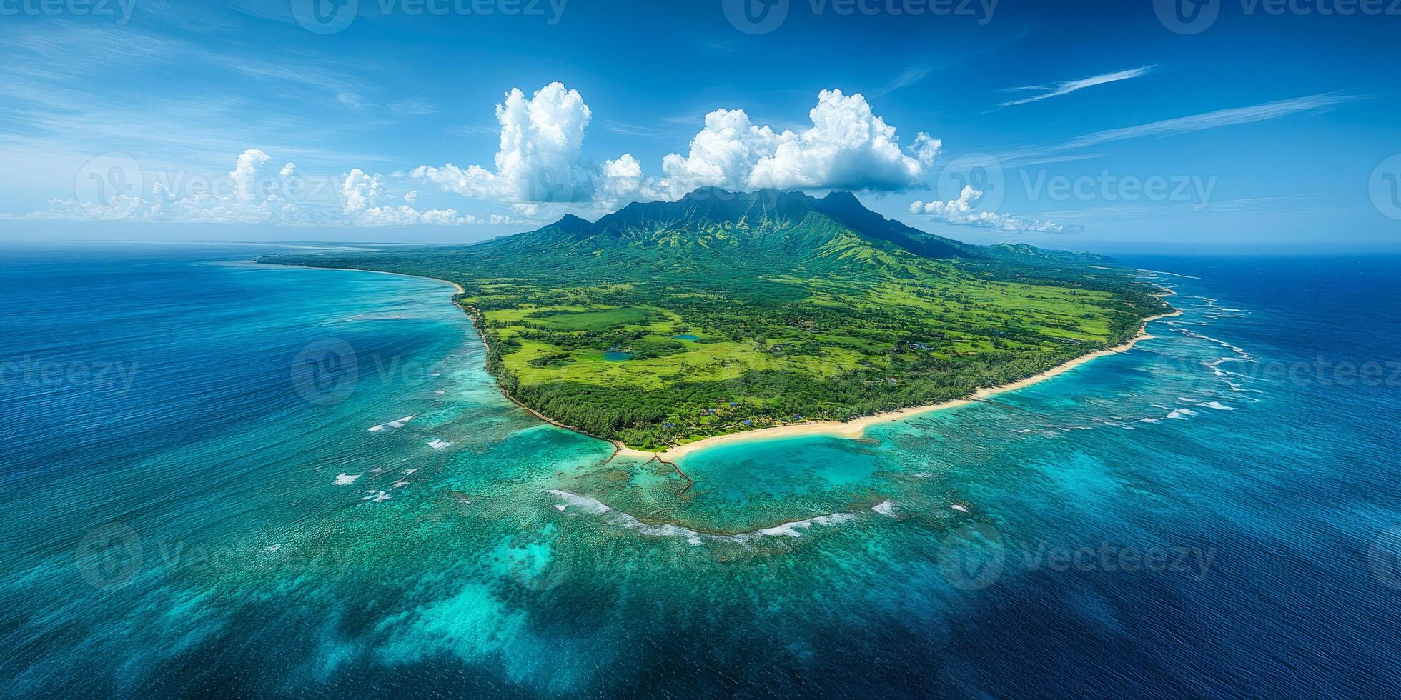 Aerial view of lush tropical island photo