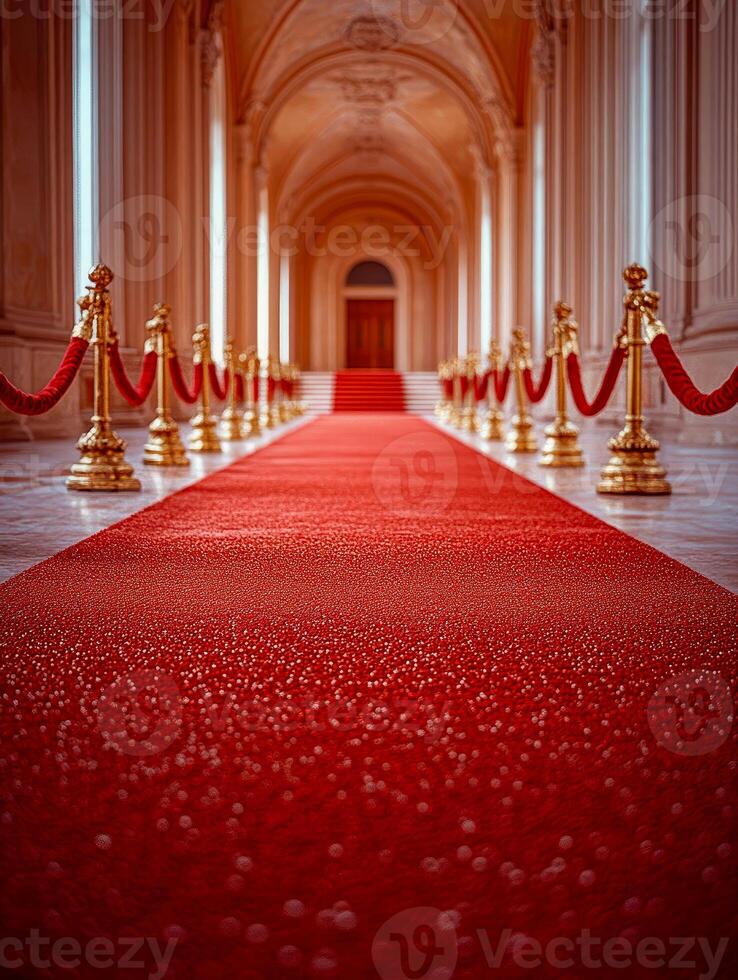 Majestic Corridor with Vibrant Red Pathway photo