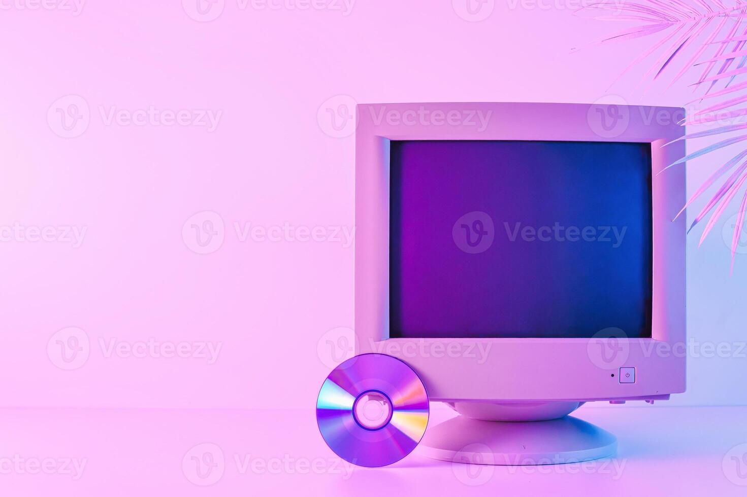 Colorful ourple still life of a vintage computer monitor photo