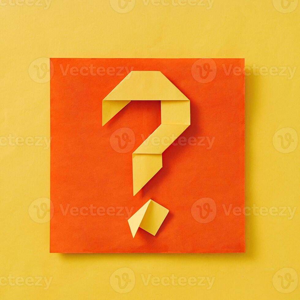 Layered orange and yellow background with origami question mark photo