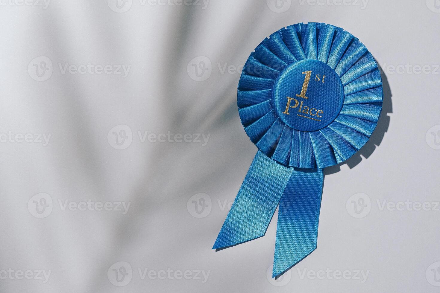 Winner success trending concept. One rosette on a grey background and the shadow of a palm tree. photo