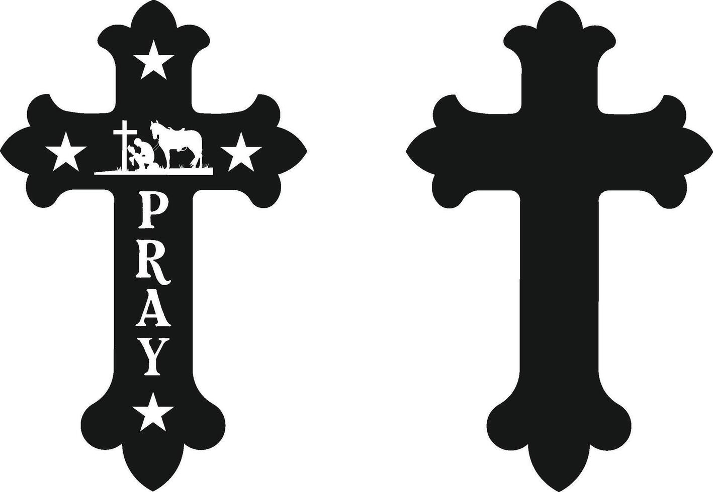 Black line Christian cross icon isolated on white background. Church cross. vector