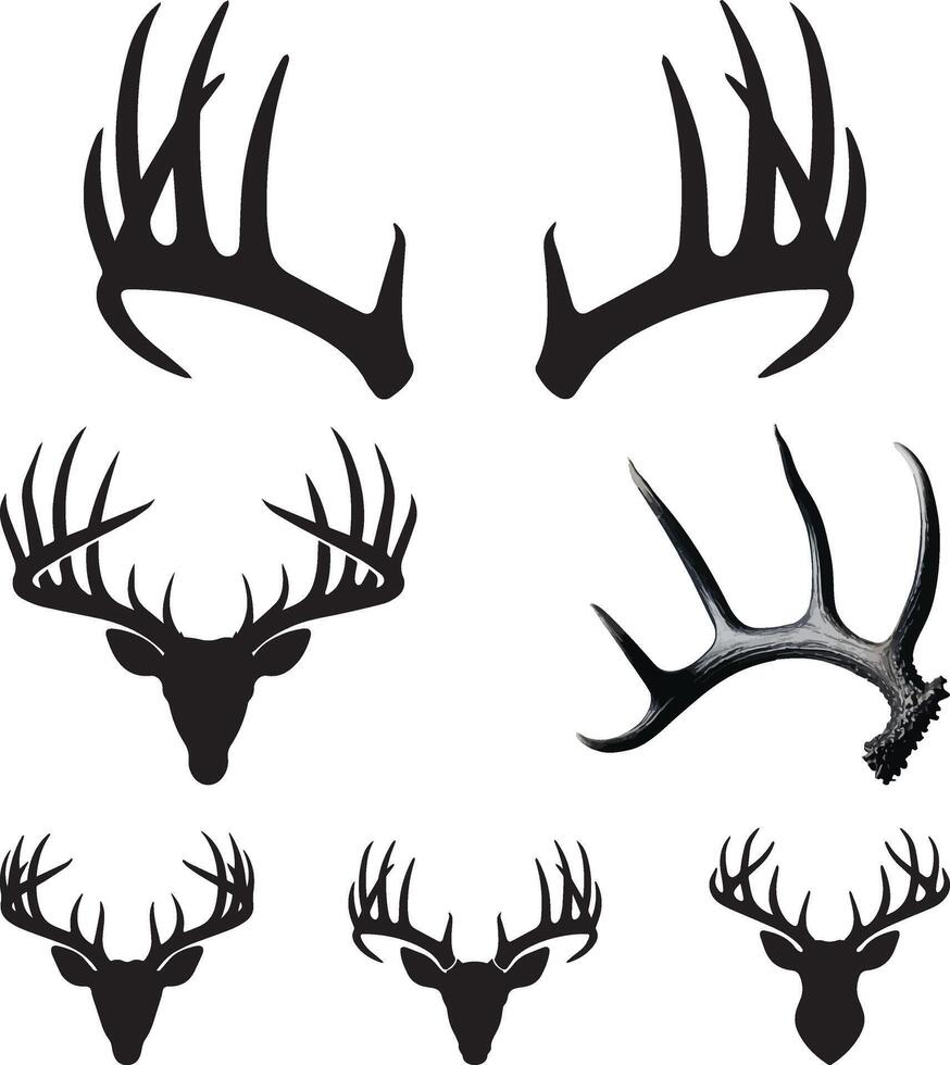 Deer antlers icon Silhouette, Big Buck Deer Antlers mammal, wildlife, , illustration in black color, isolated on white background vector