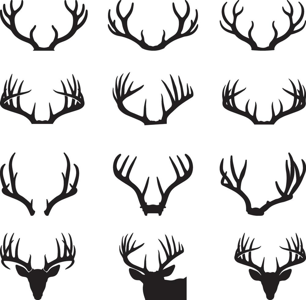 Deer antlers icon Silhouette, wild animal, wildlife, , illustration in black color, isolated on white background vector