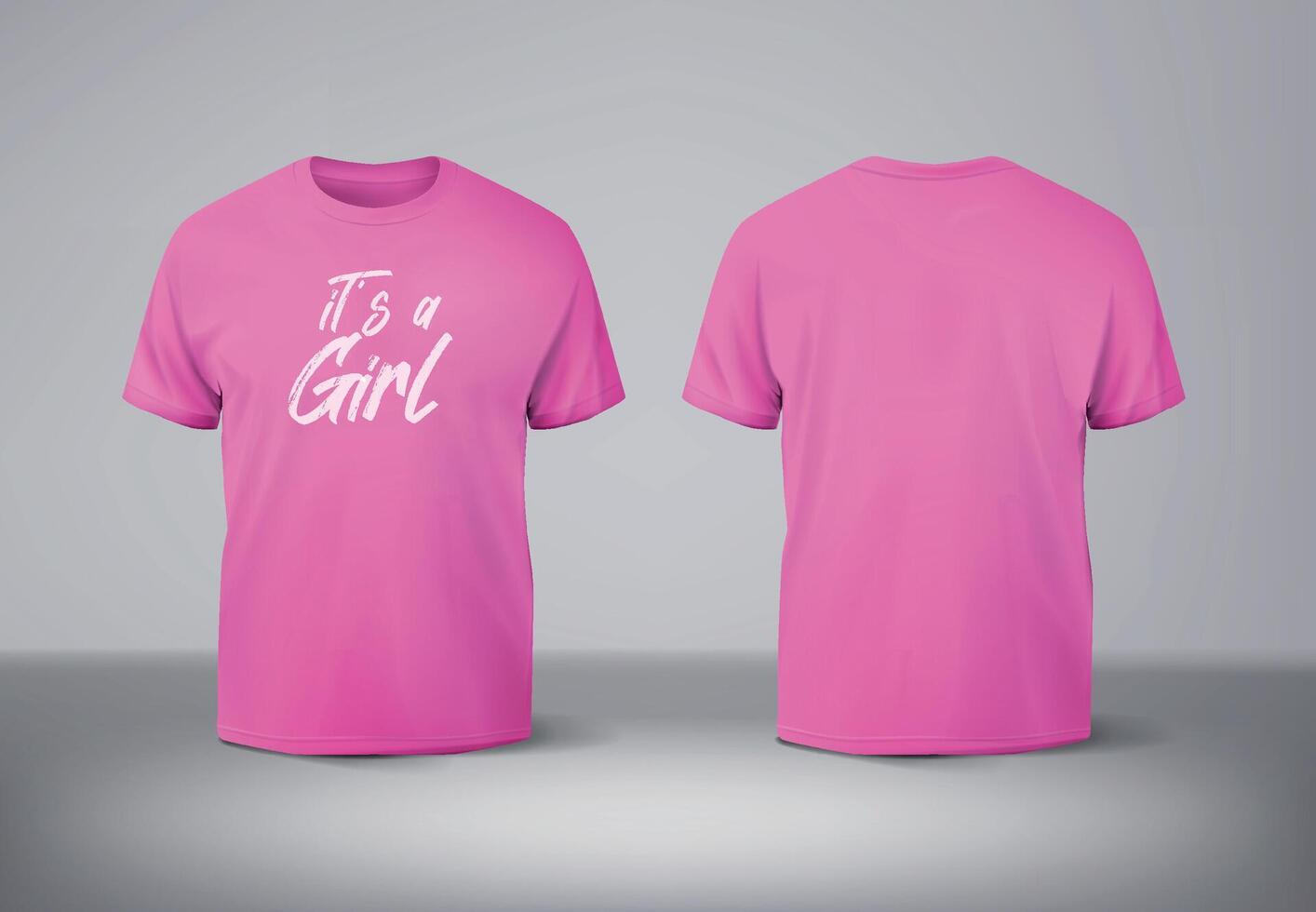 Blank pink t-shirt mockup front and back. Its a girl. Gender reveal. vector