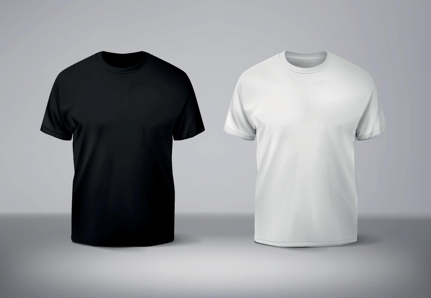 Blank white and black cotton t-shirt mockup front and back. Empty casual clothes. vector
