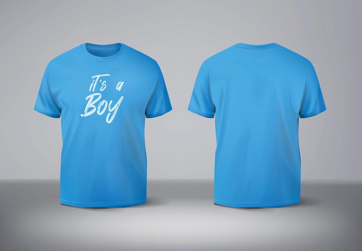 Its a boy. Gender reveal clothing. Blank blue t-shirt mockup front and back. vector