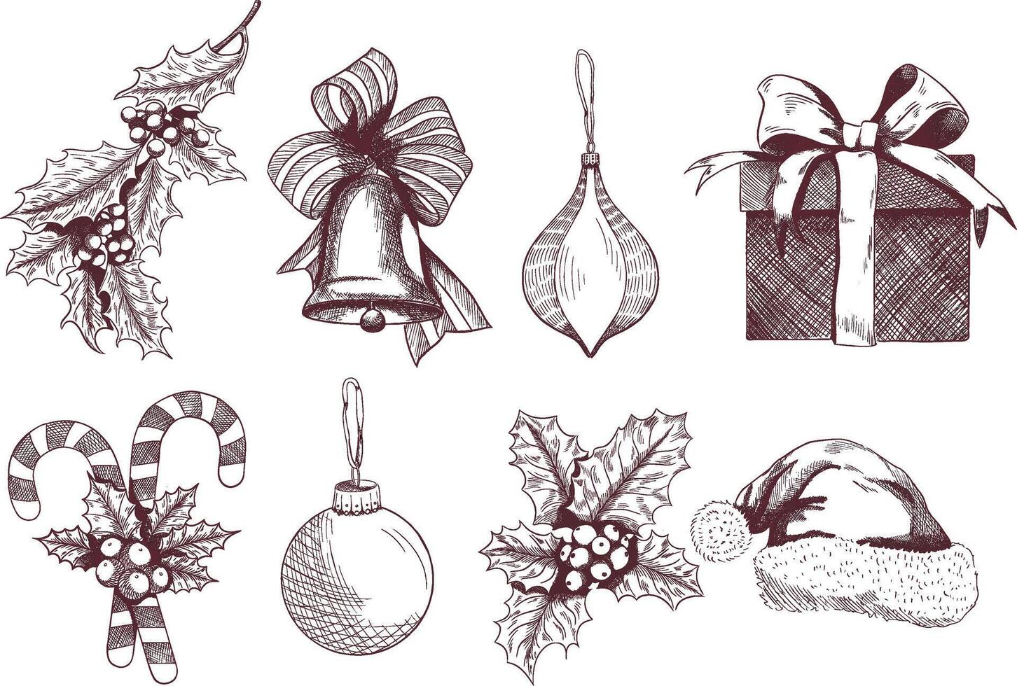 A set of sketches New Year items vector