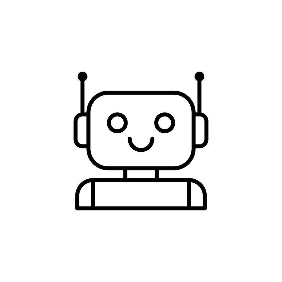 Cute smiling bot icon. Robot symbol. Simple outline style vector