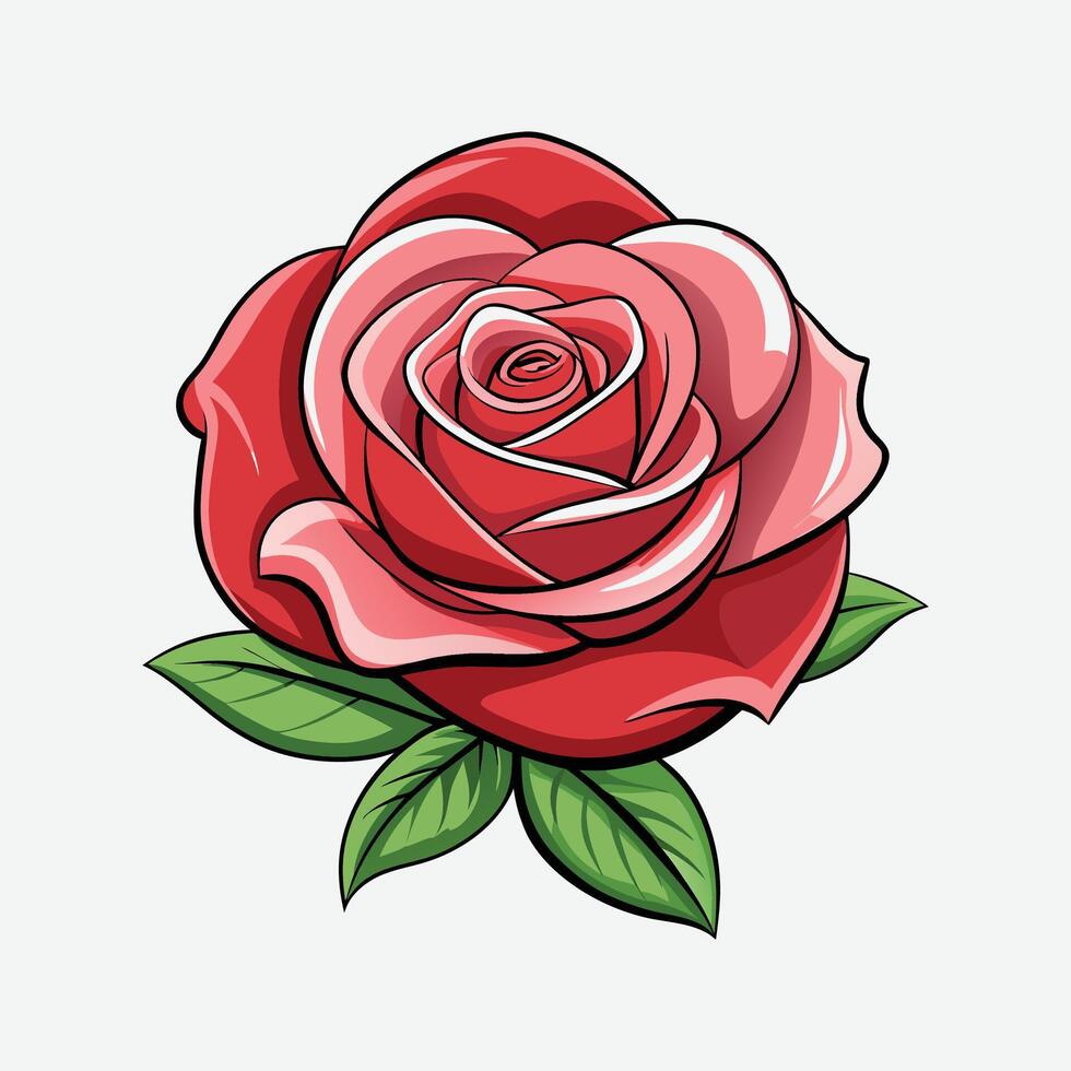 A red rose with leaves isolated on white background vector