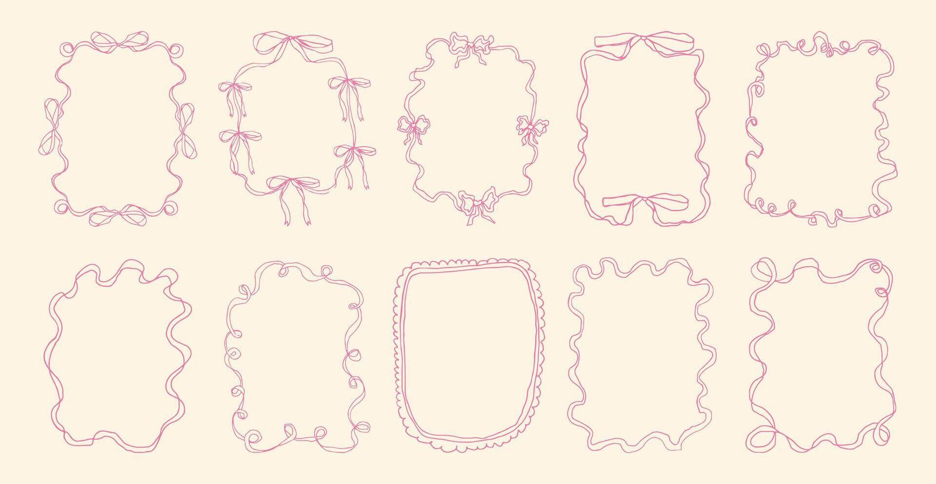 A set of pink frames with bows. The frames are arranged in a row and are all the same size vector