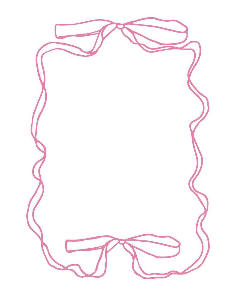 A pink ribbon is drawn in a frame. The ribbon is long and has a bow at the end vector