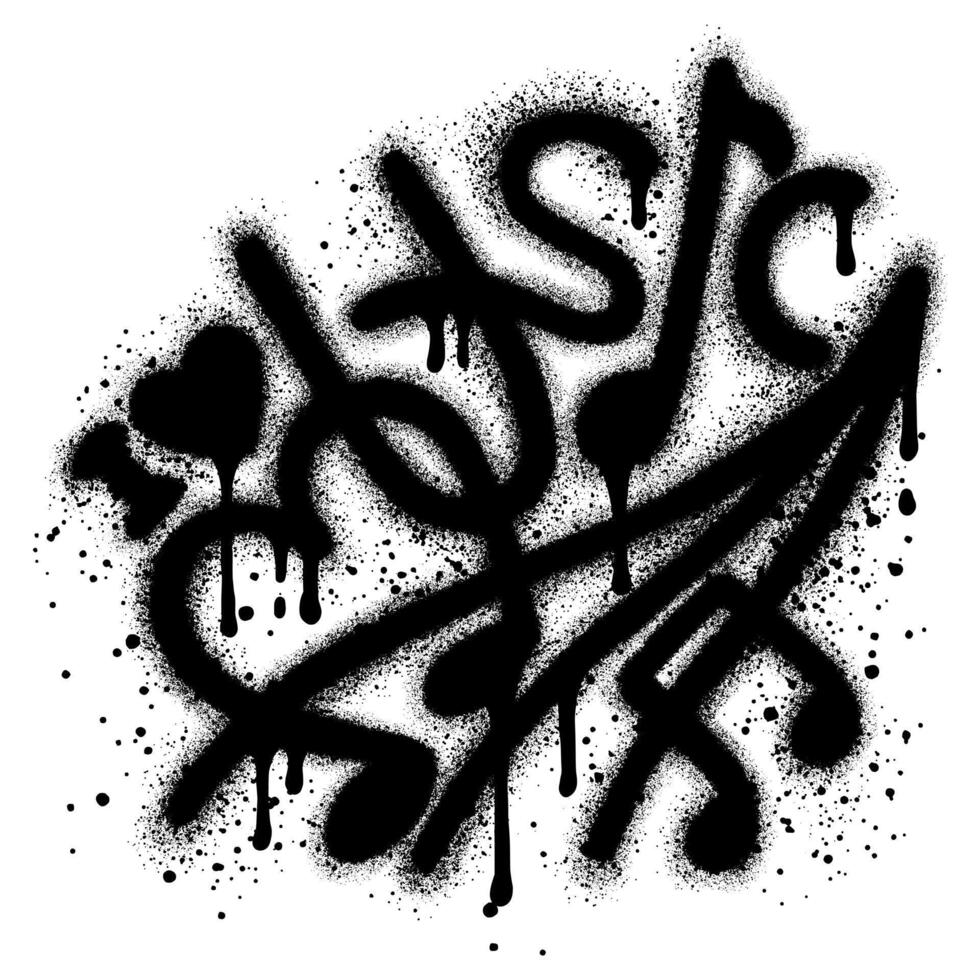Music text graffiti sprayed in black on white with music symbols vector