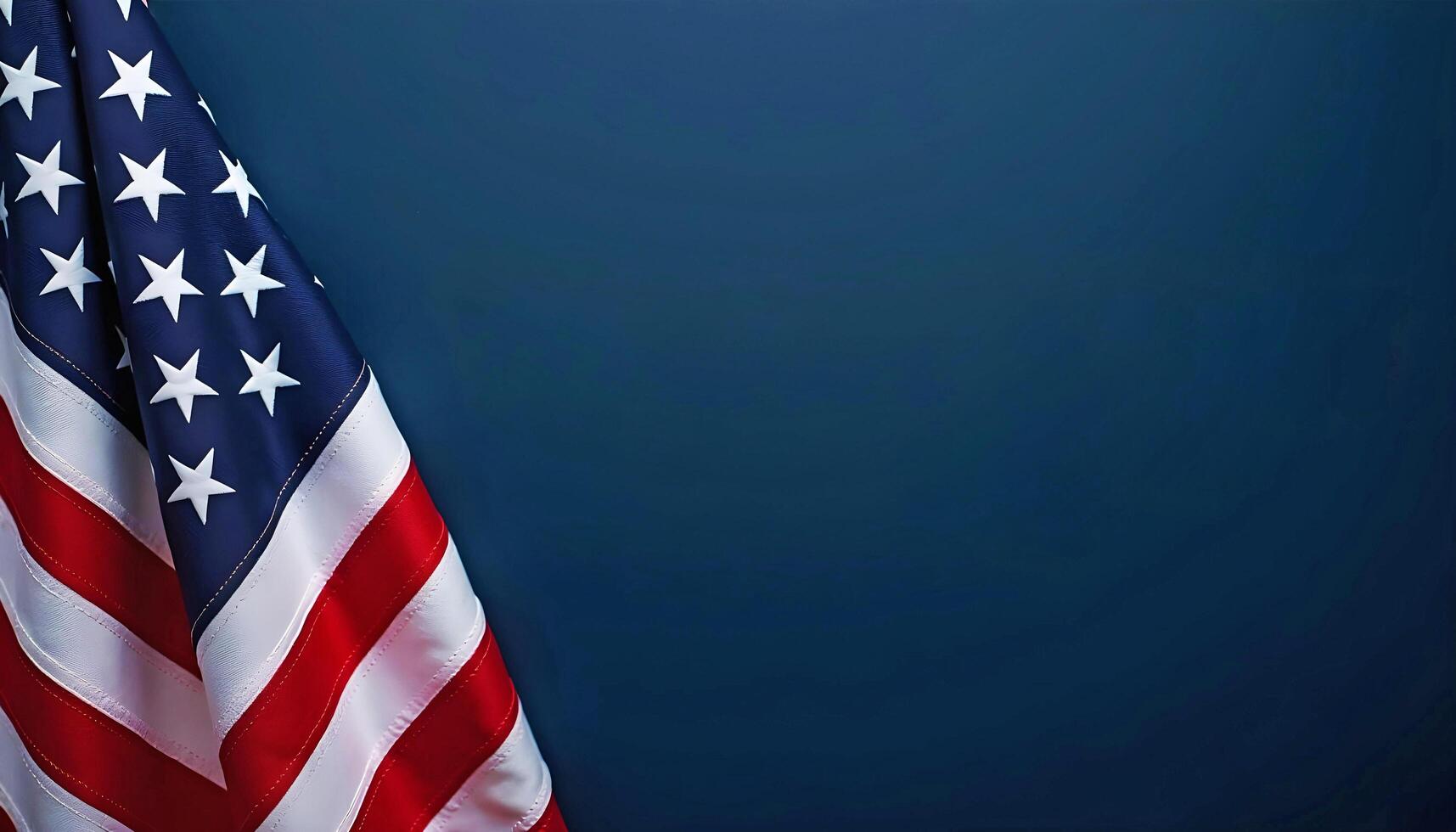 A Patriotic Banner Featuring the American Flag on a Dark Blue Background With Ample Copy Space, Perfect for National Holidays Like Veterans or Memorial Day photo