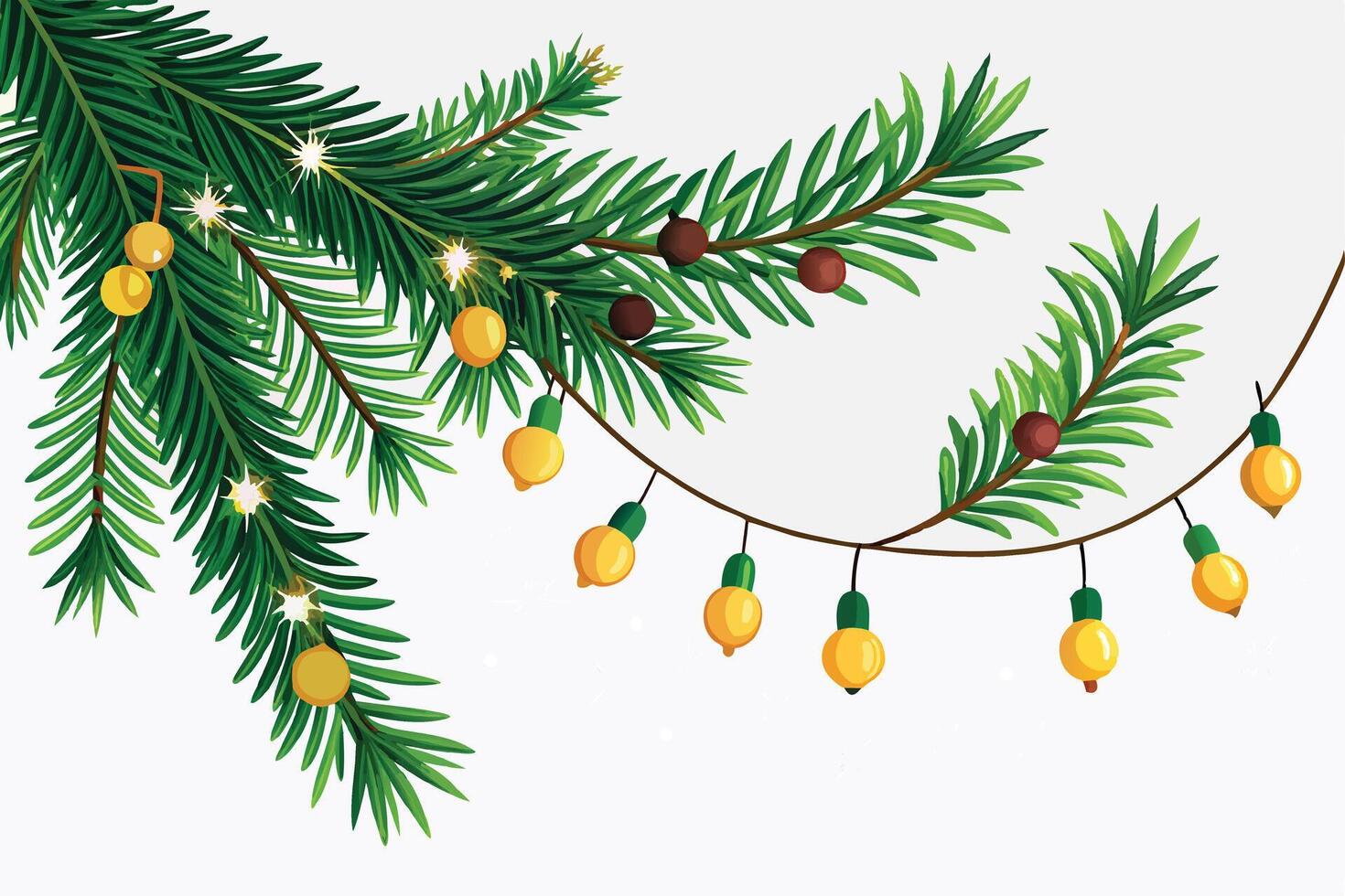 Christmas tree with yellow balls and cones vector