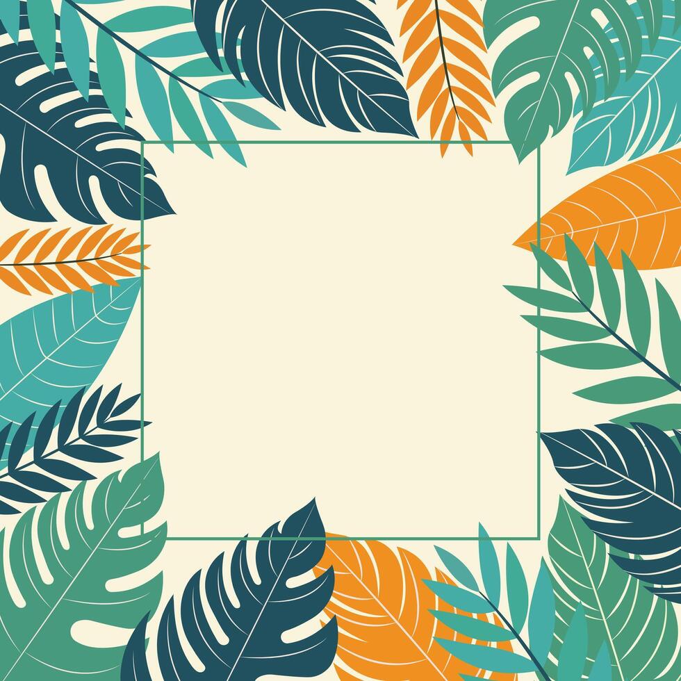 tropical leaves frame on white background flat design vector