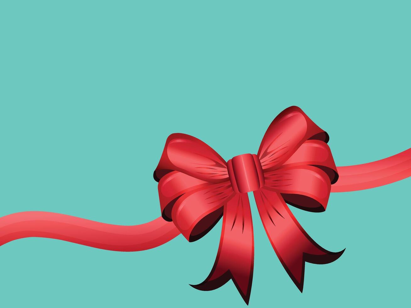 red gift bow with ribbon on a blue background vector