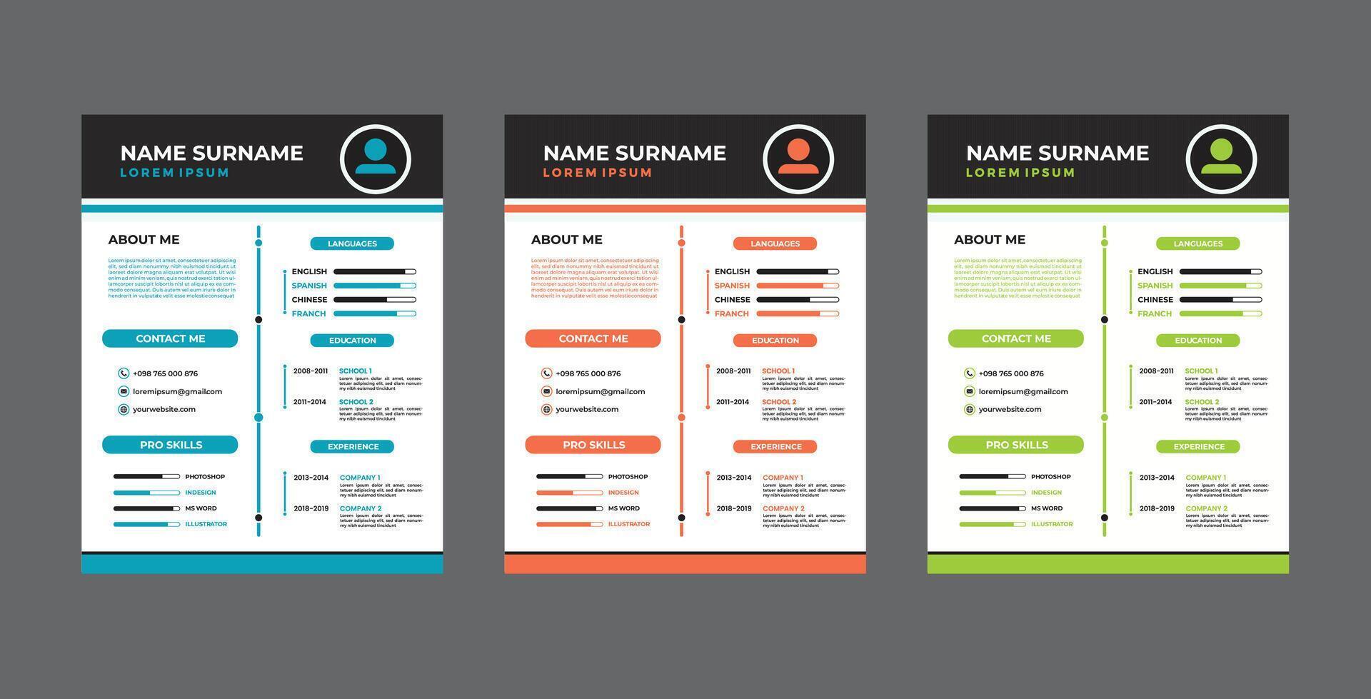Modern resume template with a vertical line and horizontal line vector