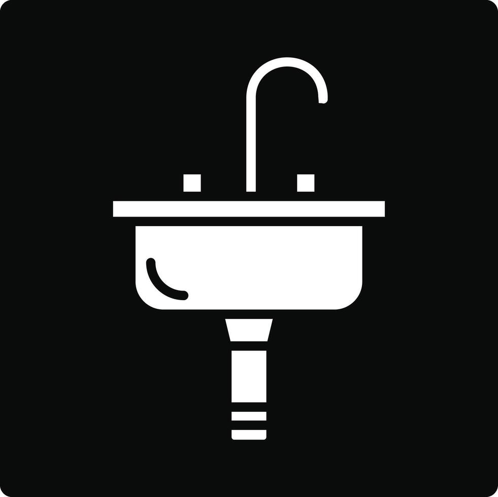 A black and white icon of a sink with a faucet vector
