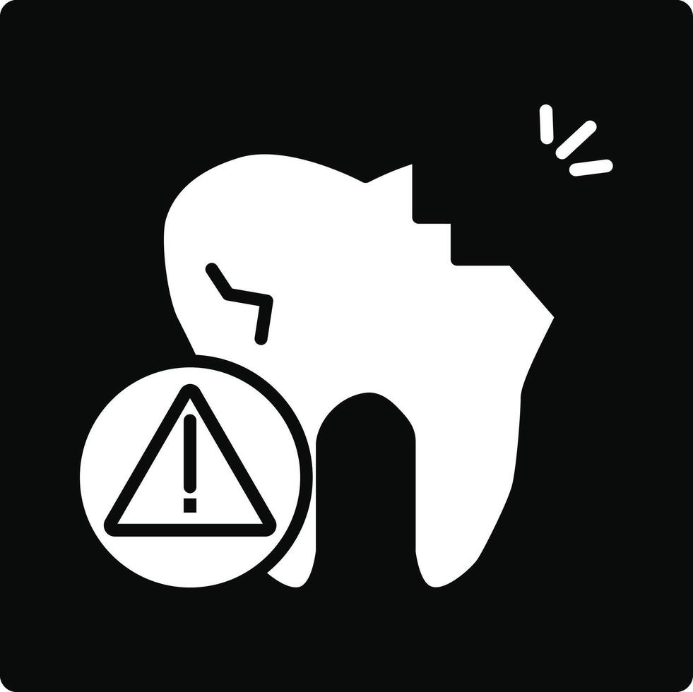 A tooth with a warning sign and a broken tooth vector