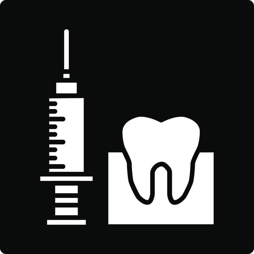 Tooth and syringe icon on black background vector