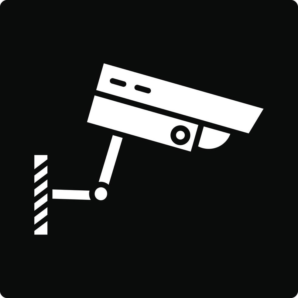 A white security camera icon on a black background vector