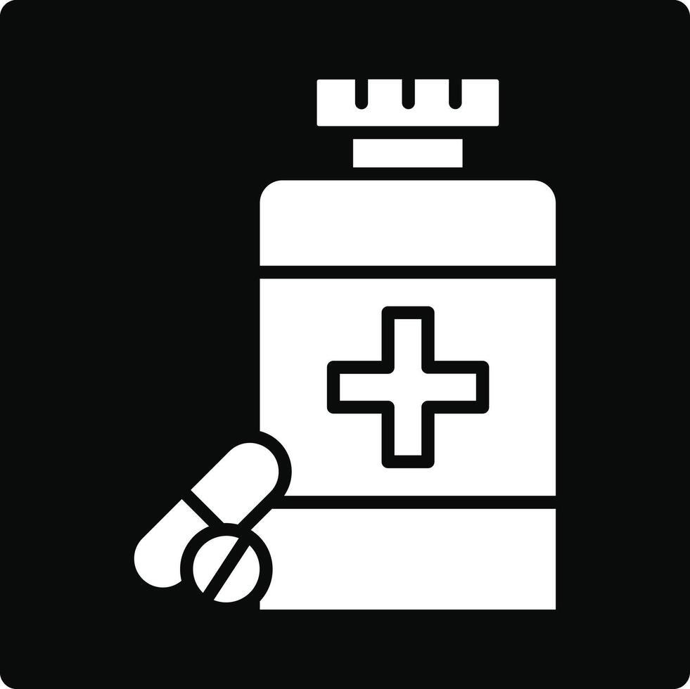 A bottle of pills and a cross on a black background vector