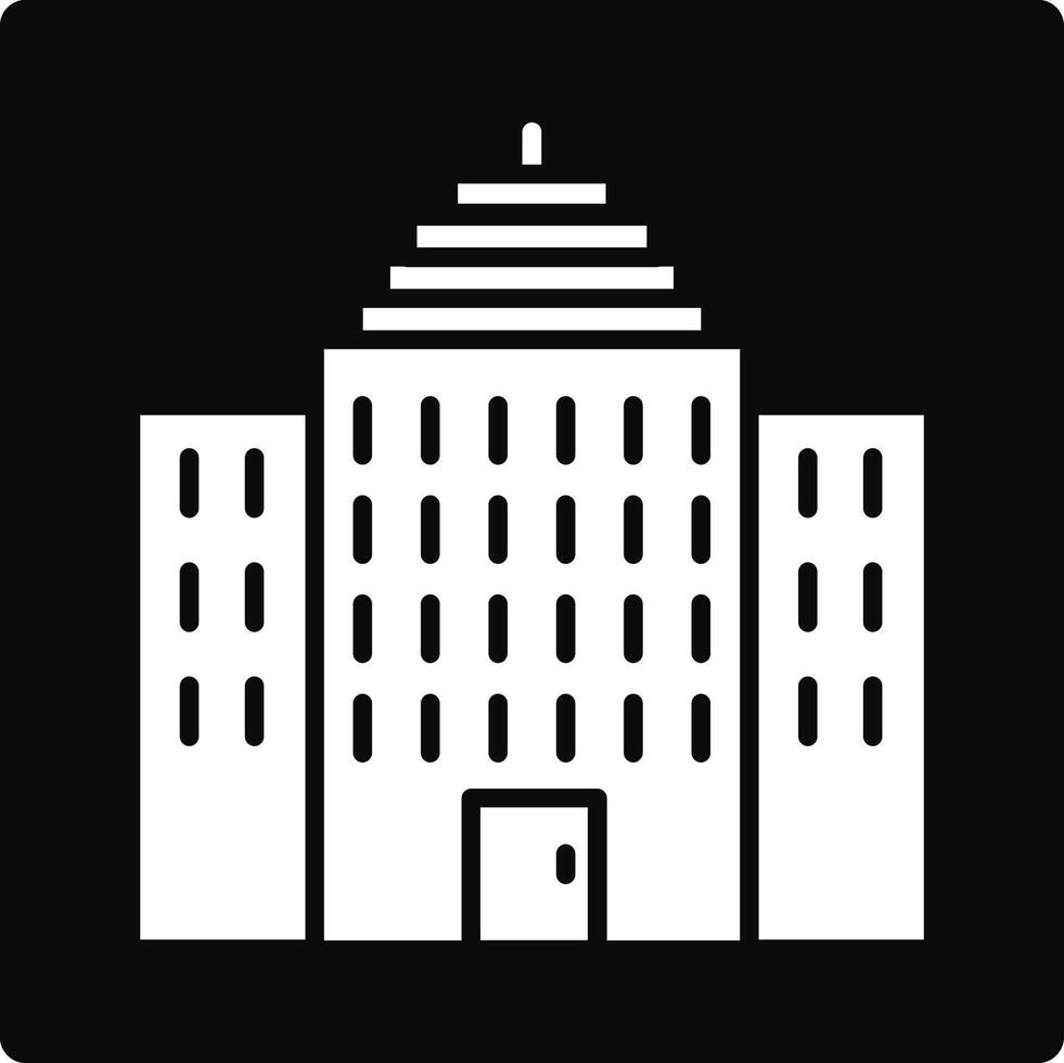 A white building icon on a black background vector