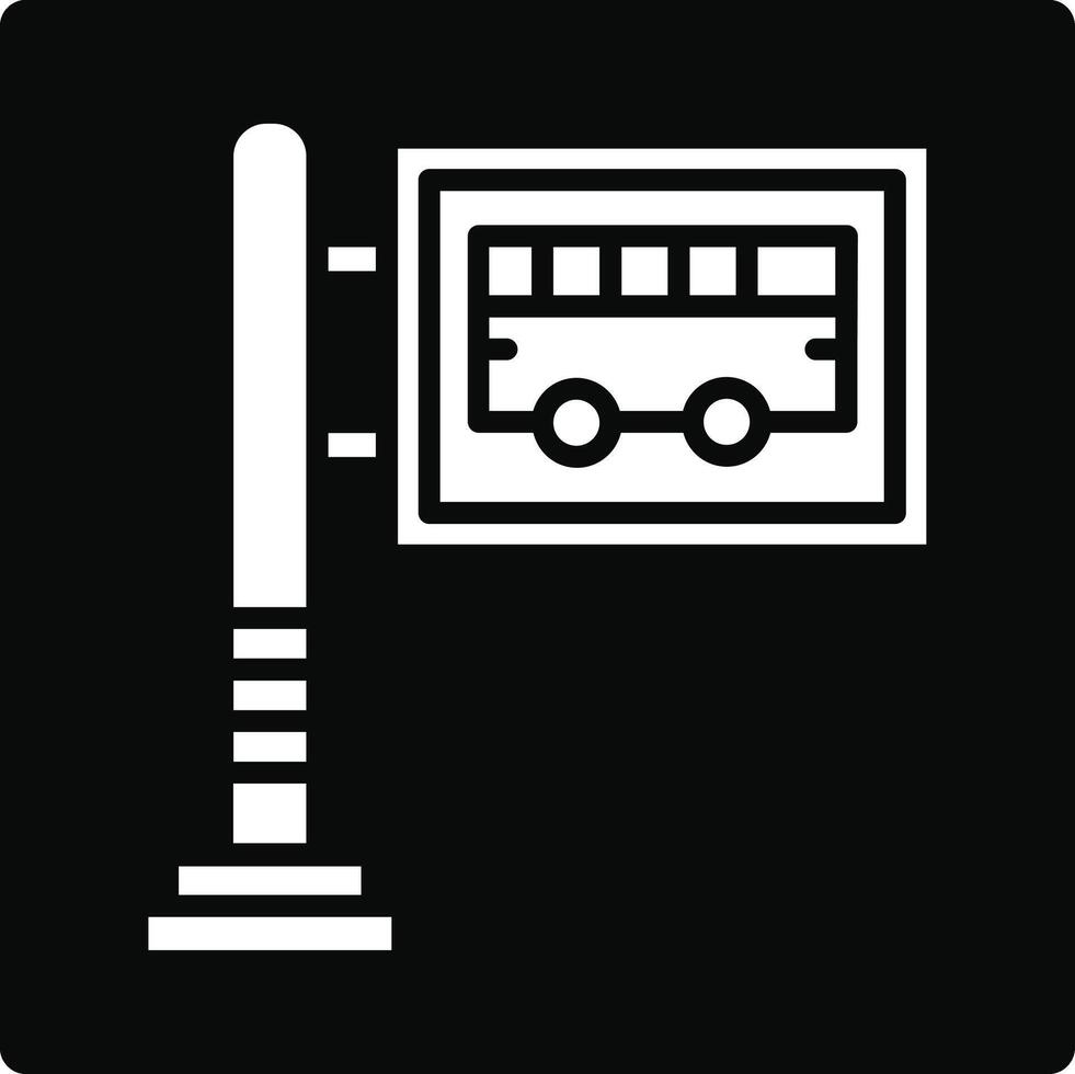 Bus stop sign icon in simple style on black background vector