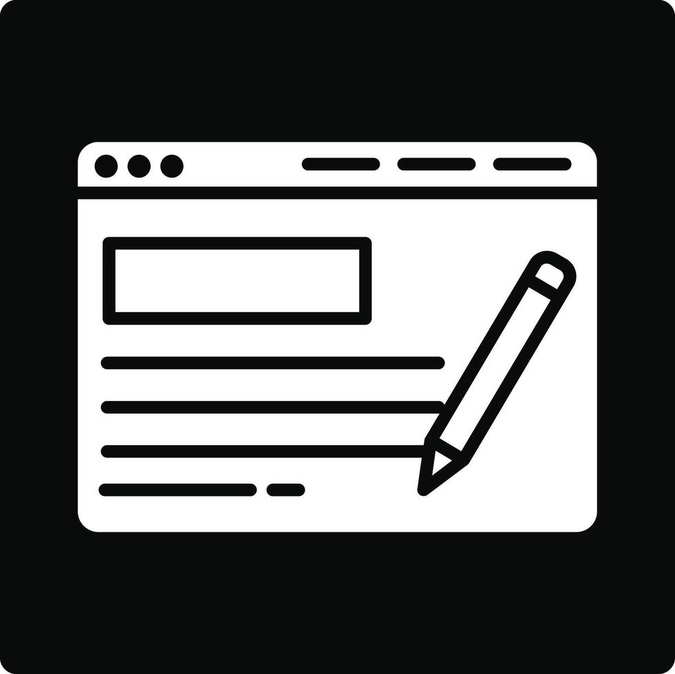A white and black icon of a pen and paper vector