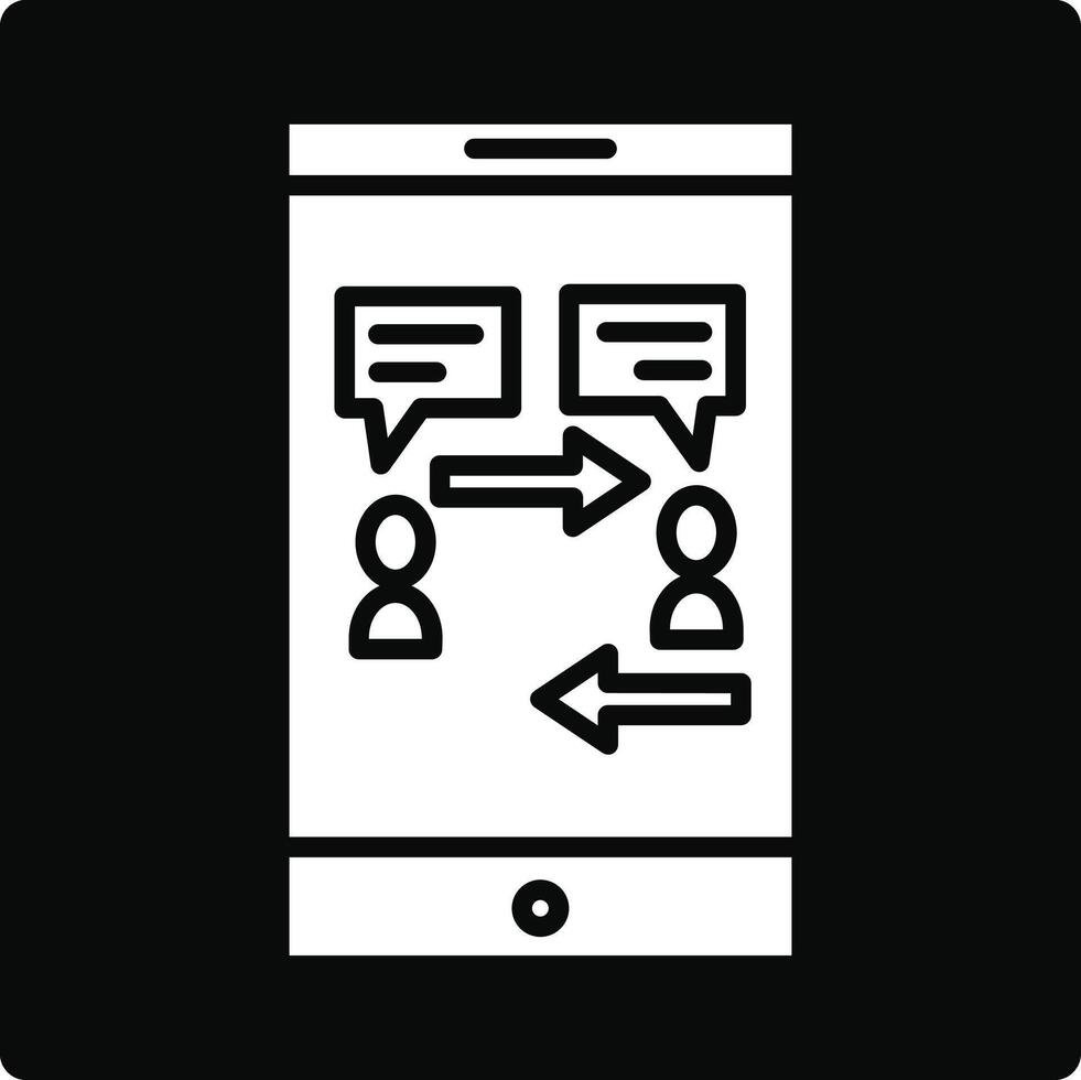A black and white icon of a phone with a person on it vector