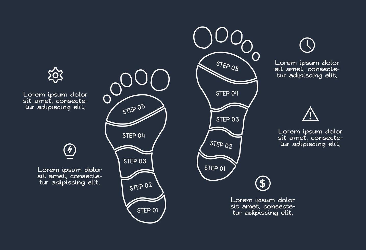Doodle dark infographic elements with 5 options, template for web on a black background. vector