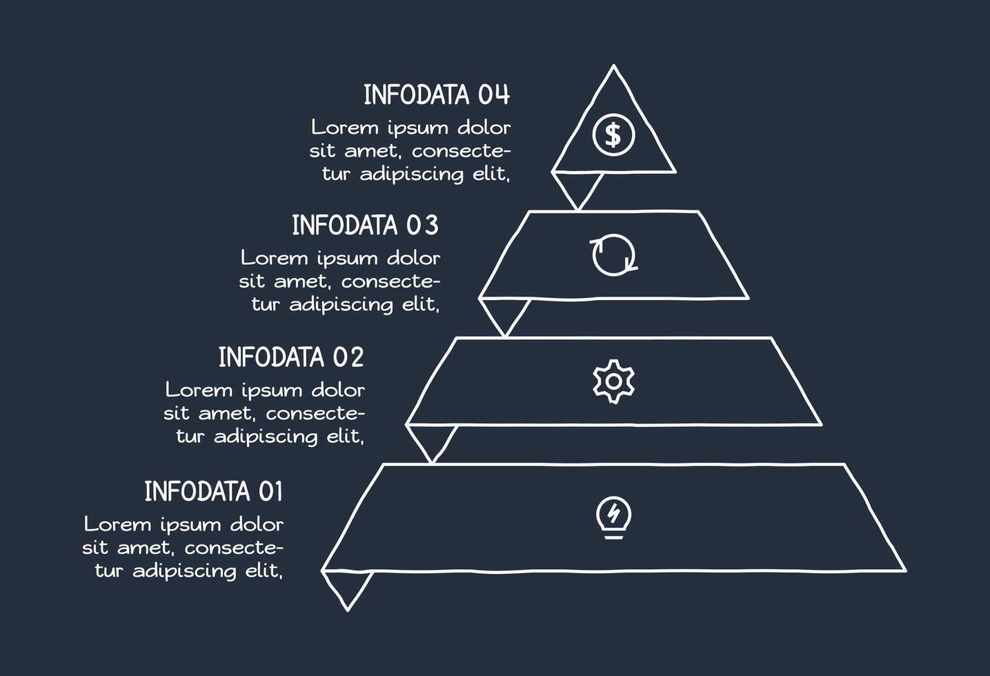 Doodle dark infographic elements with 4 options, template for web on a black background. vector
