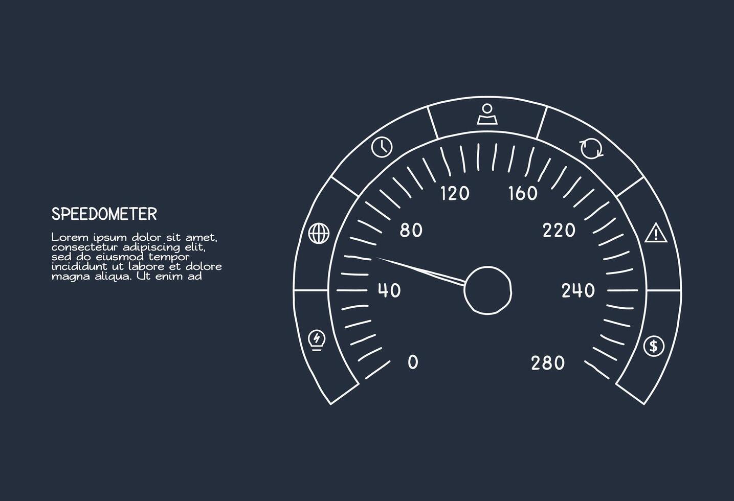 Doodle dark infographic elements with 7 options, template for web on a black background. vector