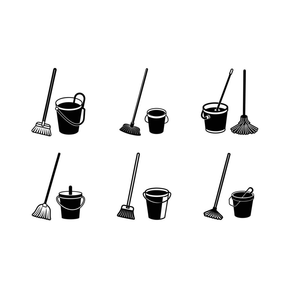 High-quality of a mop and bucket for cleaning and household illustrations vector