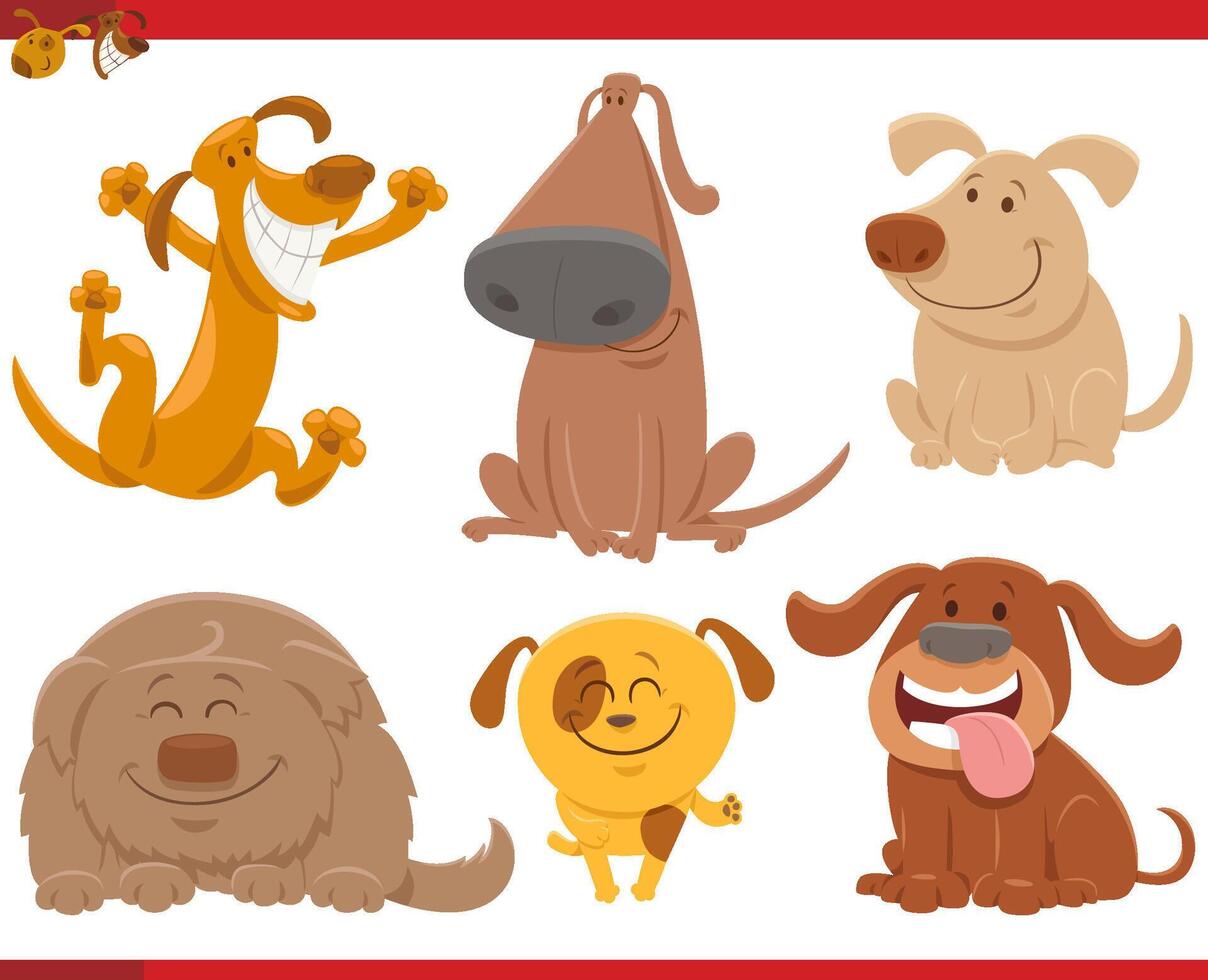 funny cartoon dogs and puppies comic characters set vector