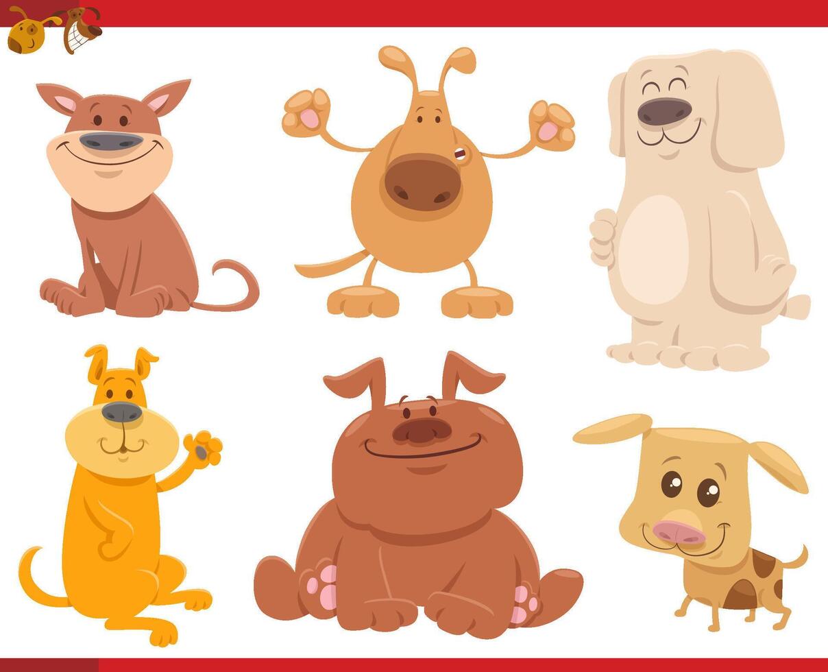 funny cartoon dogs and puppies comic characters set vector