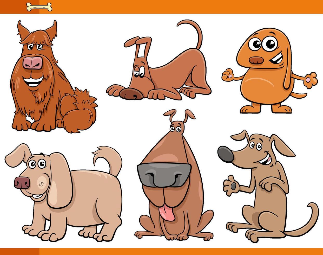 cartoon dogs and puppies comic animal characters set vector