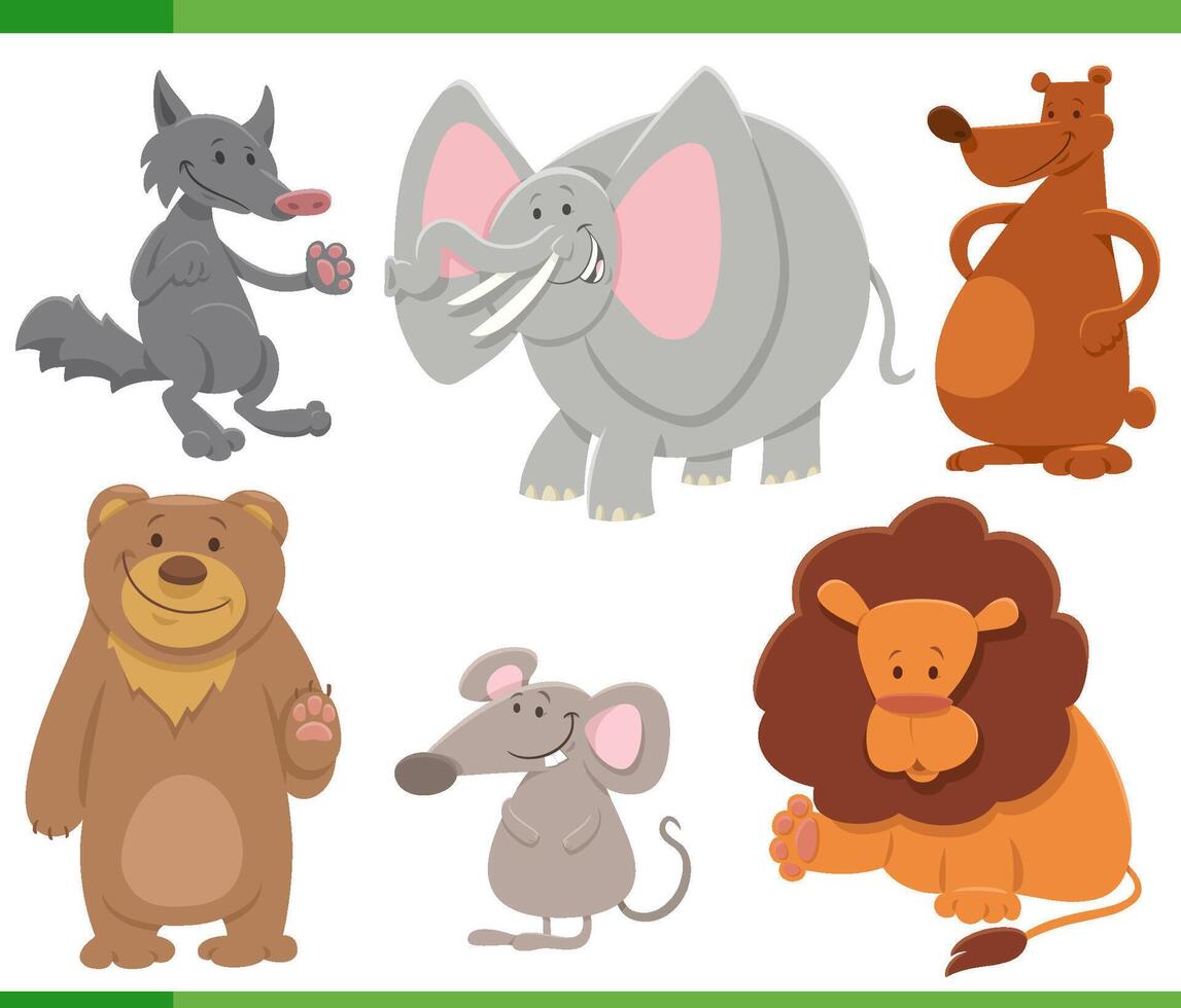 cute cartoon wild animals species characters set vector
