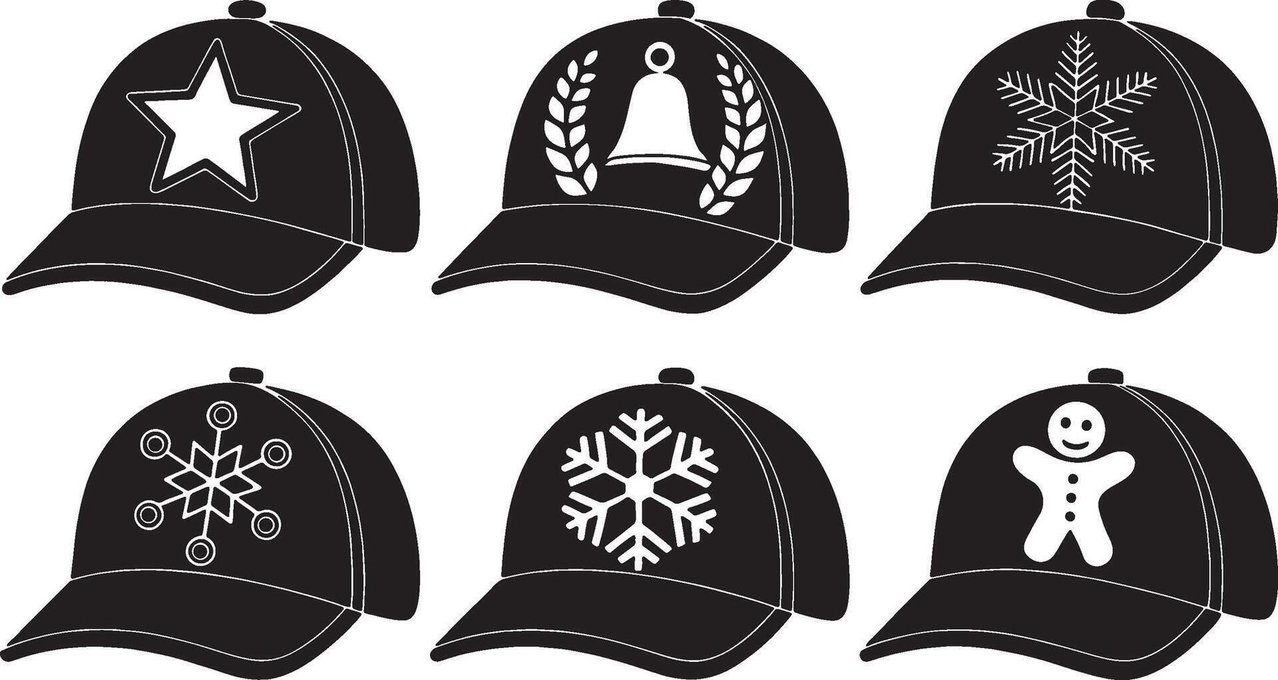 Christmas Cap Clipart Silhouette Set. Christmas Party Hat Icons Black Color Illustration Design. vector