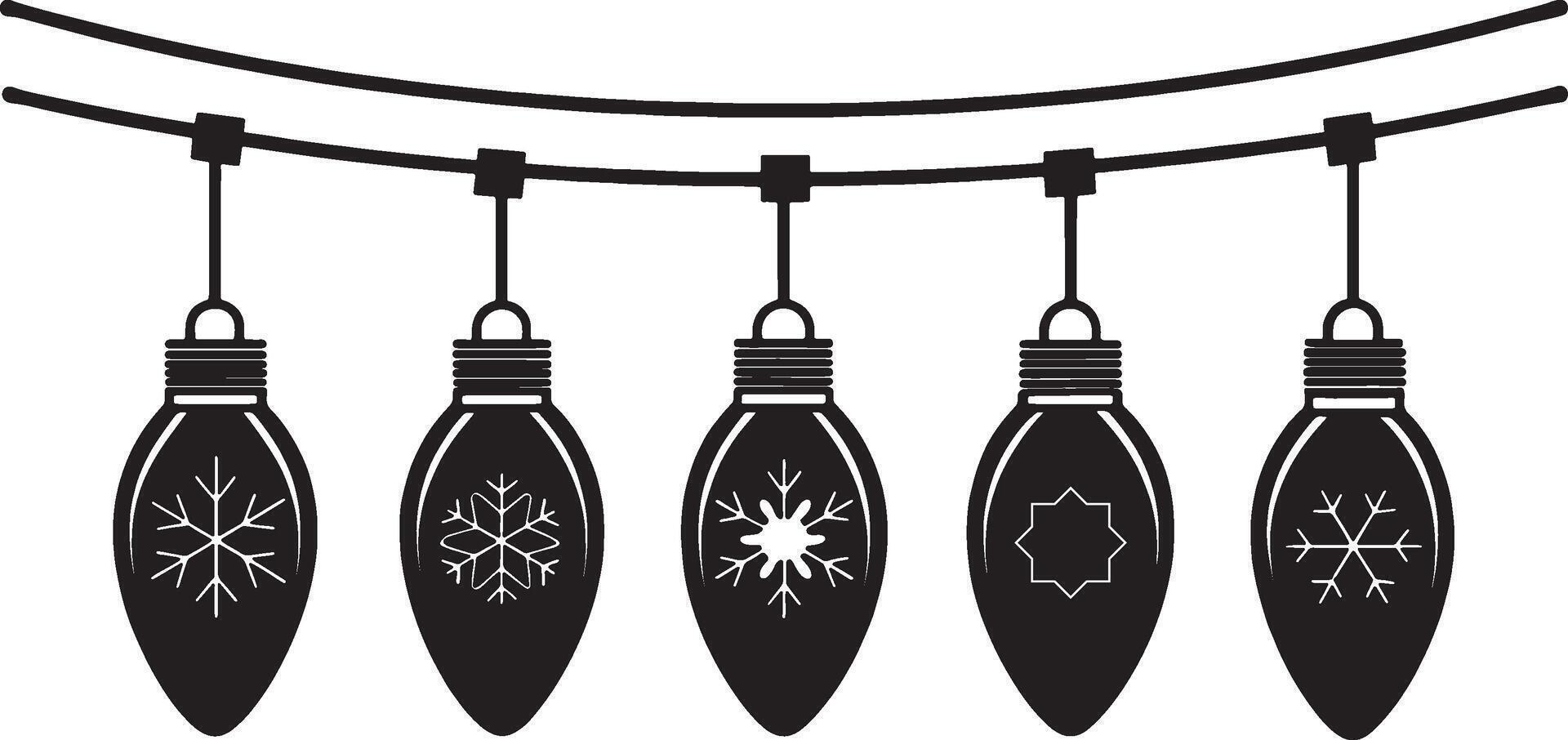 Christmas String Lights Silhouette Clipart. Black and white String Light Graphic Illustration Design for Holiday Celebration. vector