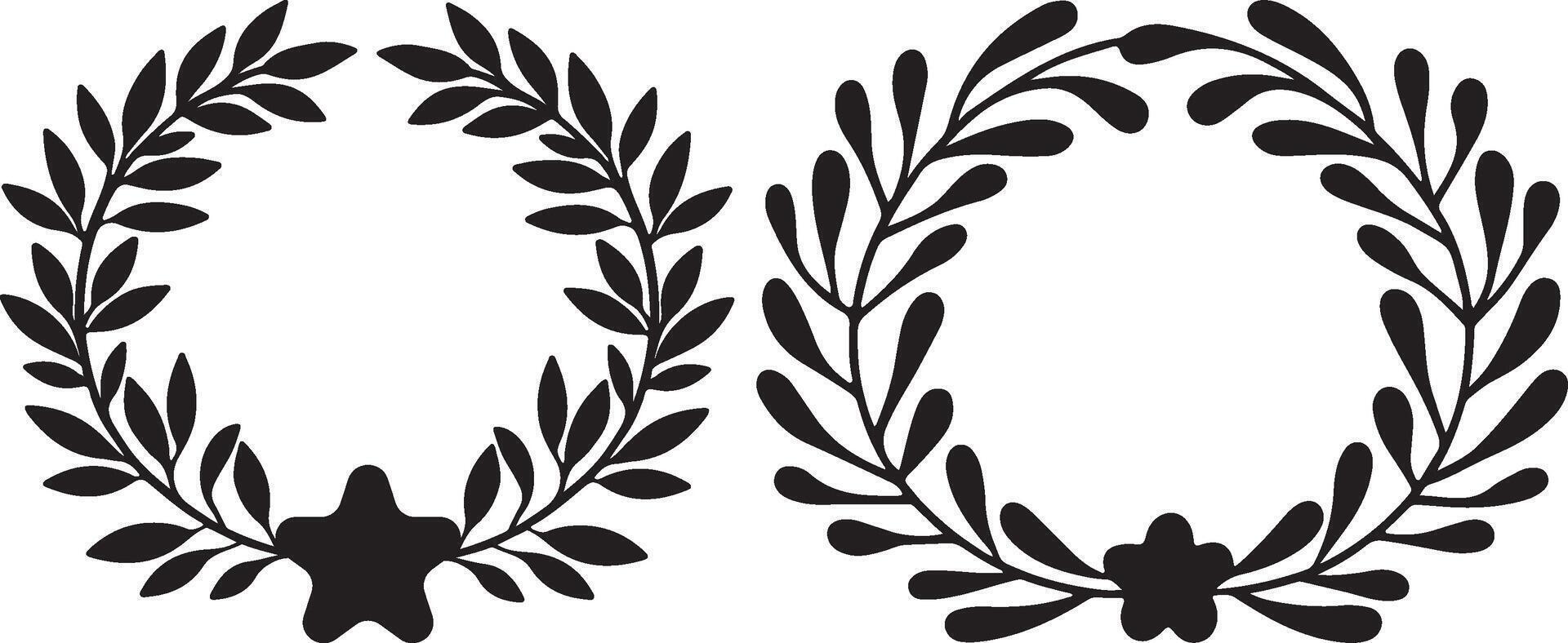 Christmas floral wreath silhouette set. Wreath black icon and symbol illustration design. vector