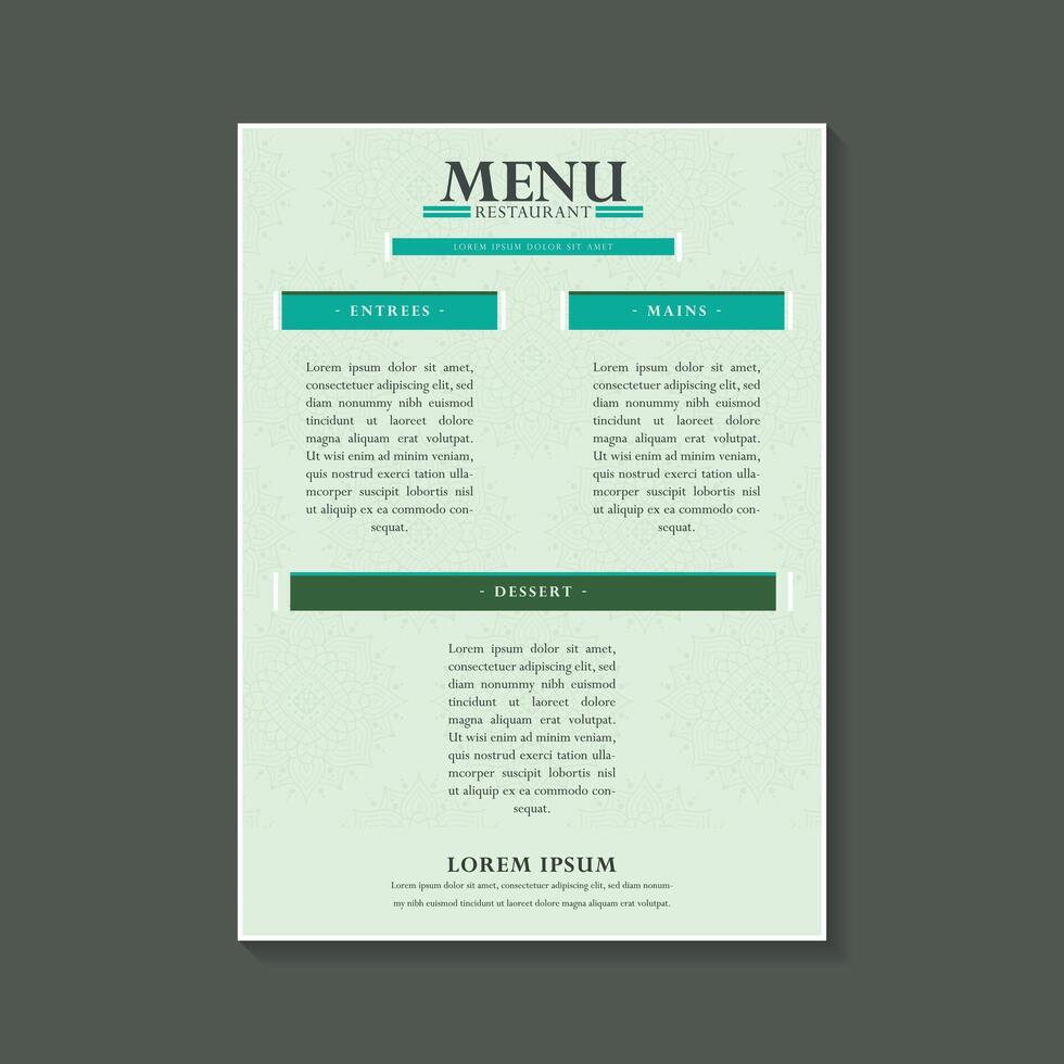 modern restaurant menu in mandala pattern style vector