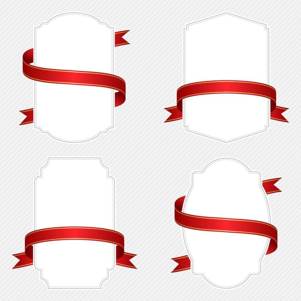 Set of label frames with red ribbons wrapped around them vector