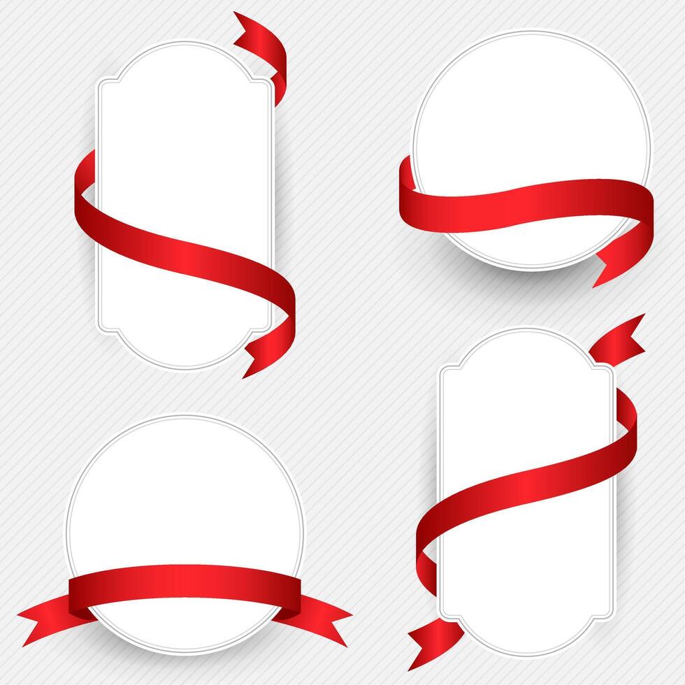 Set of label frames with red ribbons wrapped around them for decoration vector