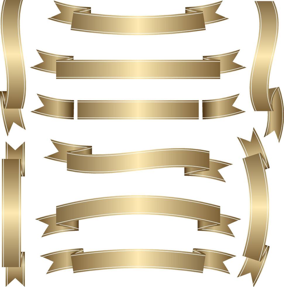 set of gold ribbons banner luxury vector