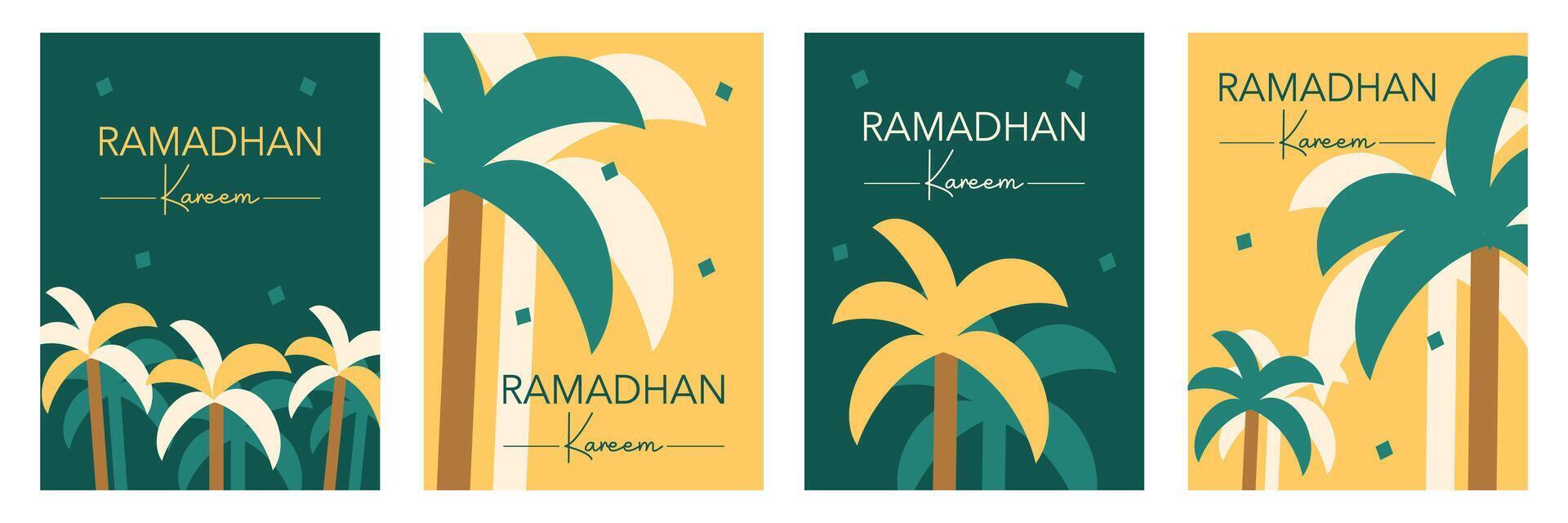 Ramadan kareem simple illustration on yellow and green background for banner, cover, greeting card, poster, social media. vector
