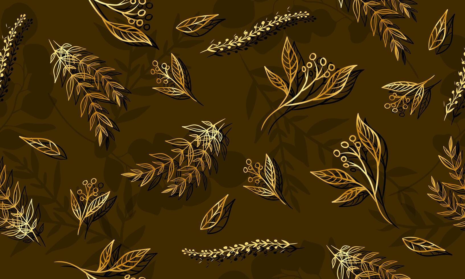 Luxury gold and nature green background . Floral leaves pattern. retro style. vector