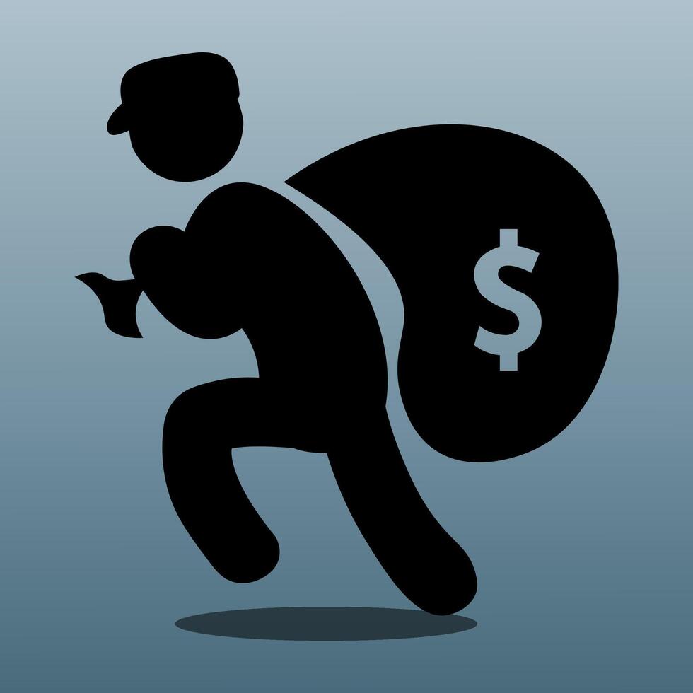 silhouette of someone stealing a bag of money. vector