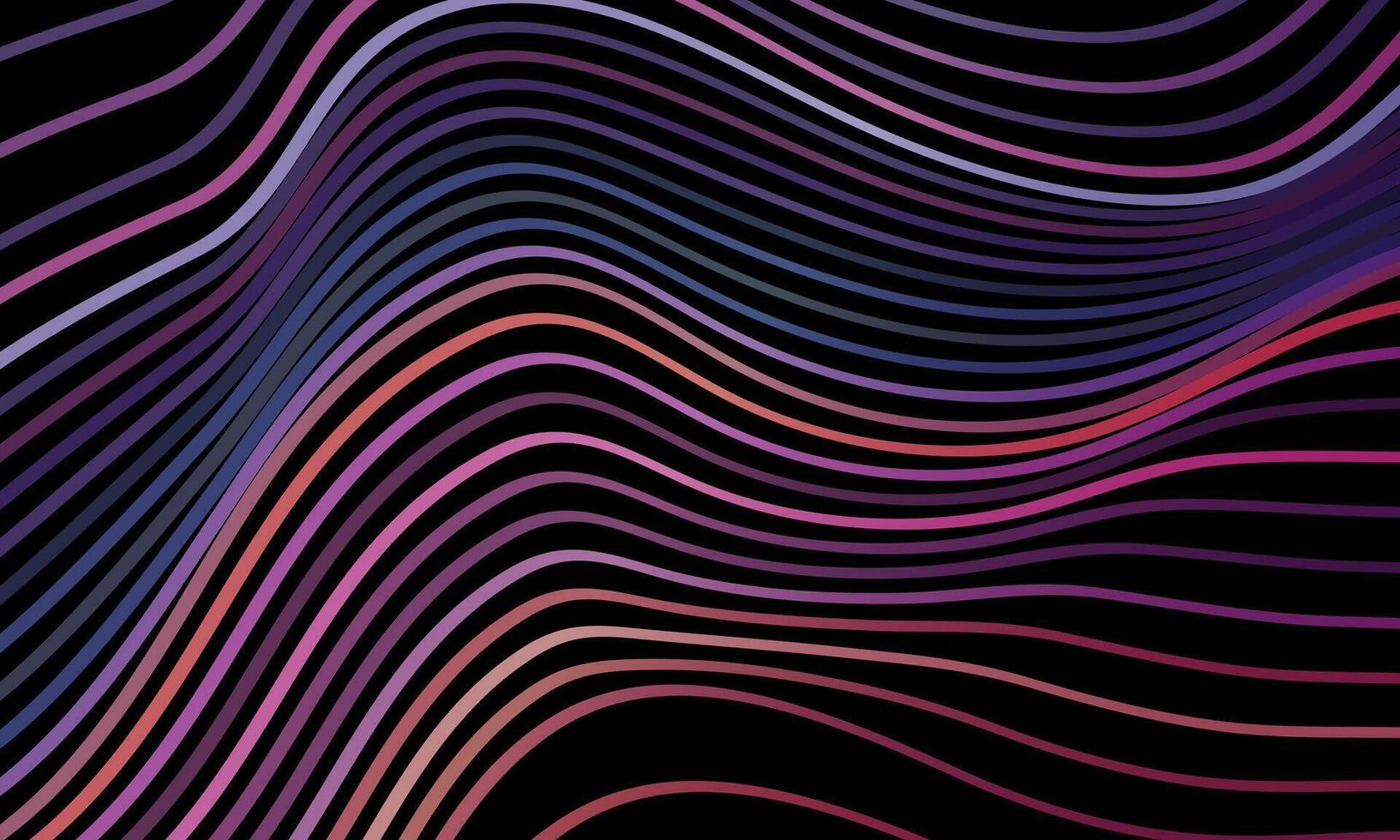 Abstract colorful wavy line pattern on dark black background. rainbow bright lines. vector